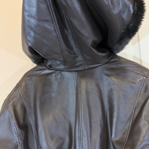 Pelle Thick Leather Jacket Faux Fur Belted with Hood Full Zip Women’s XL Brown - Picture 9 of 16
